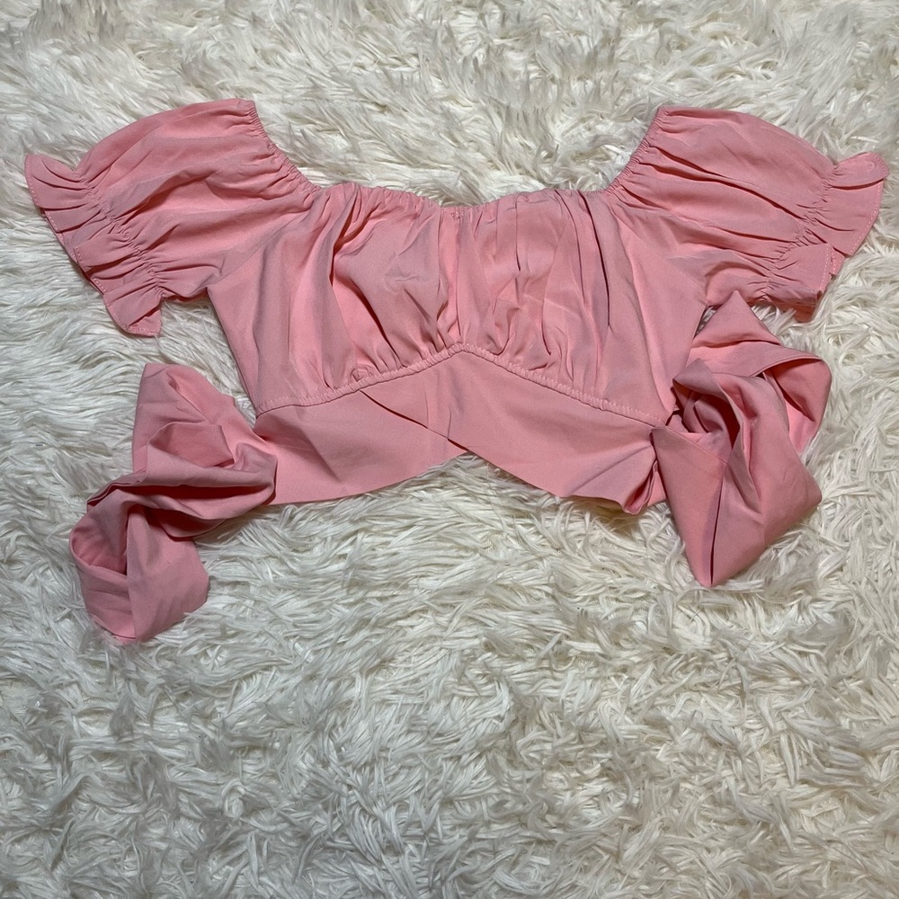 K44 Elegant Pink Ruffle Crop Top